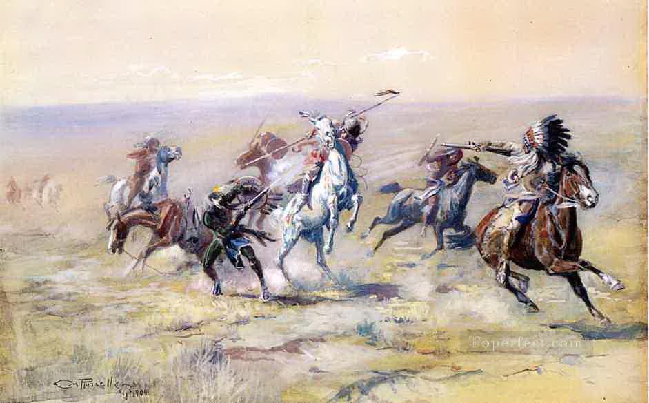Wenn Sioux und Blackfoot 1904 Charles Marion Russell Indianer treffen Ölgemälde